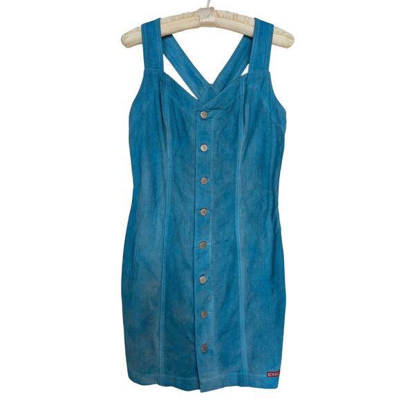 Vintage Bongo Sweatheart Neckline Denim Turquoise Dress 9 - Picture 1 of 8